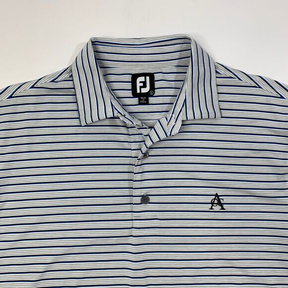 FJ FootJoy Shirt Men L Large Blue Grey Striped Droptail Hem Stretch Golf Polo - Picture 3 of 11